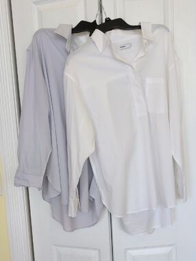 Two Sonoma White And Gray Button-Front Collared Shirt